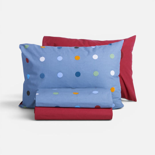 Nef-Nef Homeware Single Fitted Cotton Sheet Set Dots Blue 100x232cm 3 Pieces