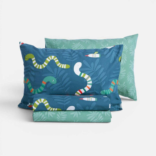 Nef-Nef Homeware Сет Единични С Ластик Памучни Warms Petrol 100x232cm 3бр