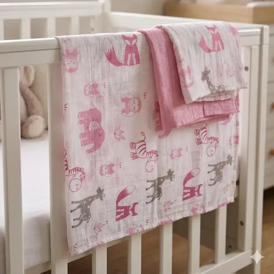 Gamberritos Kids Πάνες Αγκαλιάς Ροζ 80x80εκ. 3τμχ