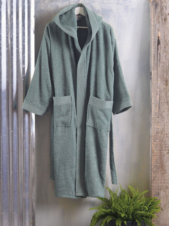 Rythmos Amadeus Bathrobe with Hood Grey / Green 420gr/m²
