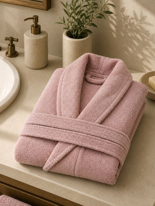 Nima Reines Bademantel mit Halsband Apple Rosa 350g/m²
