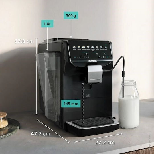 Eq500 iAroma Αυτόματη Μηχανή Espresso 1500W Πίεσης 15bar για Cappuccino με Μύλο Άλεσης Μαύρη TP553E07
