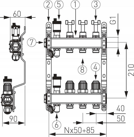 Ferro Colector Din Oțel Inoxidabil Cu 1 4 Căi Supape Termostatice Debitmetre Aerisitoare Automate Supape De Golire Racorduri 3/4
