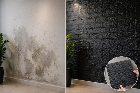 3D Wall Panels Foam Adhesive Black 70x77cm