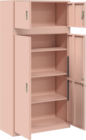 Метален Стоящ На Пода Бюро Шкаф С Ключалка Розов 90x40x180см