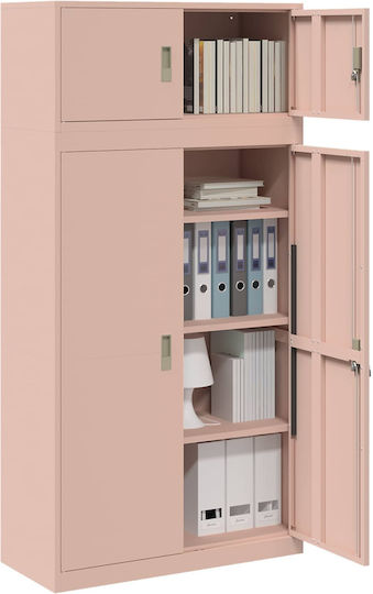 Метален Стоящ На Пода Бюро Шкаф С Ключалка Розов 90x40x180см