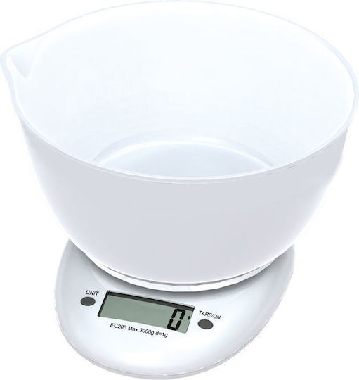 Omega OBSKWB Digital Küchenwaage mit Schüssel 1gr/3kg Weiß