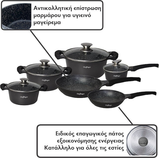 Cheffinger Set De Vase De Gătit Din Aluminiu Turnat Cu Acoperire Interioară Antiaderent 6 Piese