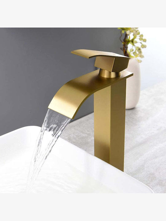 Mixing Sink Faucet Waterfall Gold Mixing Sink Faucet Waterfall Gold