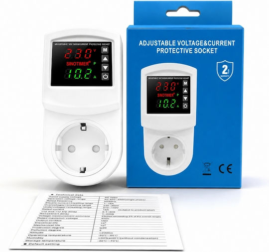 Sinotimer Monitor de tensiune monofazat priză digital 16A