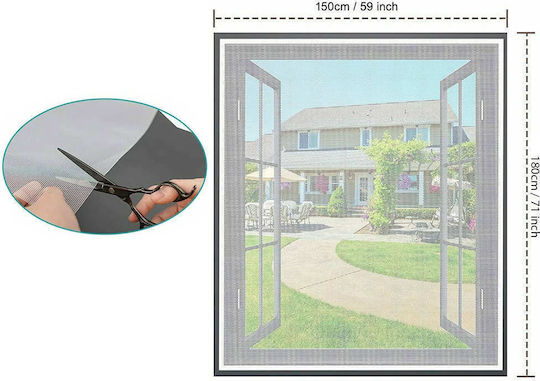 Door Mosquito Net with Velcro with Magnetic Clasp Black 150x180cm