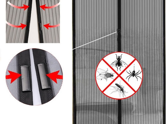 Magic Mesh Plasă De Țânțari Ușă Cu Scai Cu Închidere Magnetică Din Poliester Neagră 220x100cm