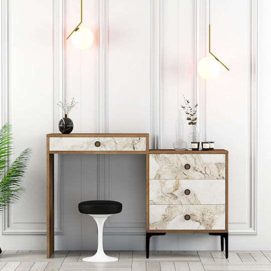 Makeup Dressing Table Walnut White Marble 124x40x84cm