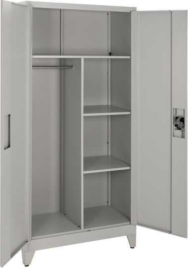 Zweiflügeliger Schrank Metallisch Verzinkt mit Trennwand & 3 Regale 90x40x180cm