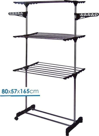 Folding Floor Clothes Drying Rack Metallic with Wheels with Hanging Length 17m