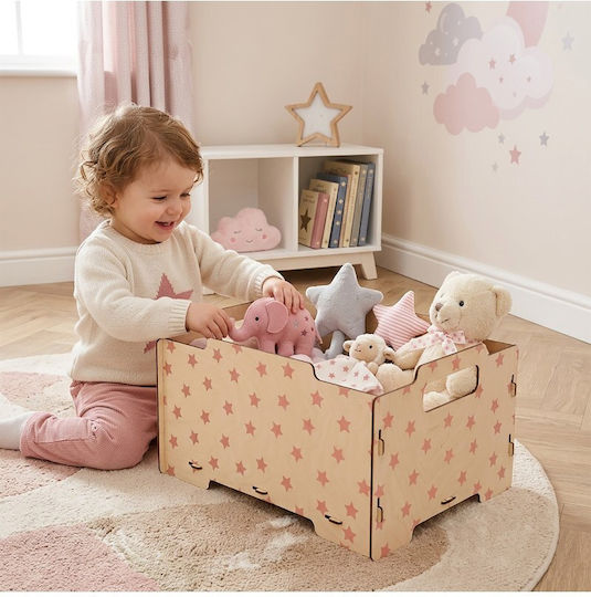 Ango Kinder-Spielzeugkiste Aus Holz Rosa 26,5x34,5x18,5cm 2Stücke