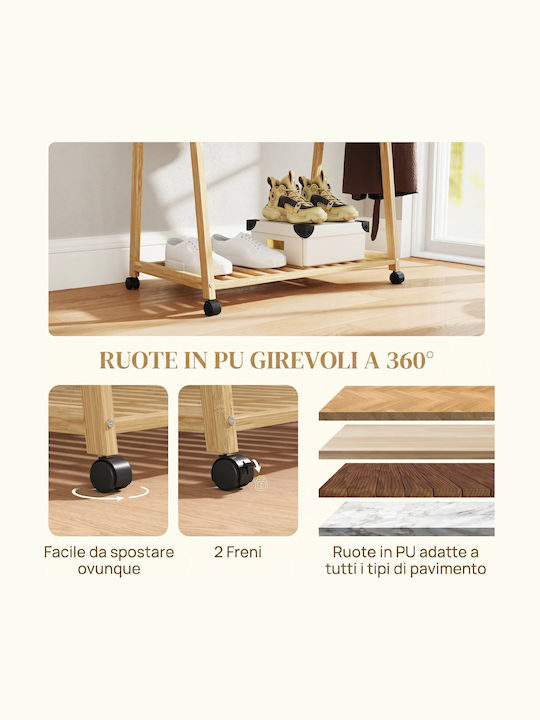 HomCom Rollbar Kleiderständer aus Bambus Beige