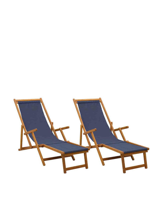 Șezlong Dublu Din Lemn Albastru 2 Buc 61x155x95 cm