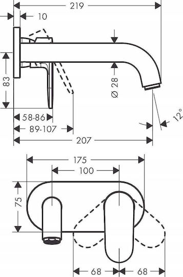 Hansgrohe Vernis Shape Σετ Μίκτης & Στόμιο Εντοιχισμού για Νιπτήρα 1 Εξόδου Ασημί