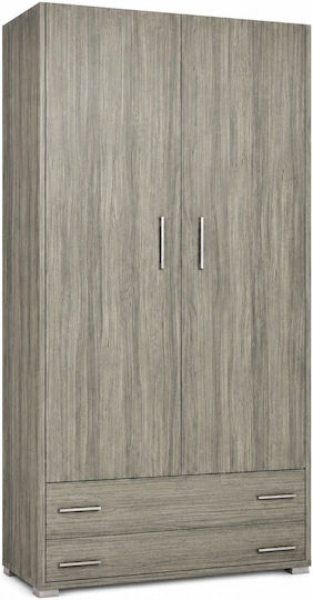 Δίφυλλη Ντουλάπα με 2 Συρτάρια Γκρι 105x50x240cm