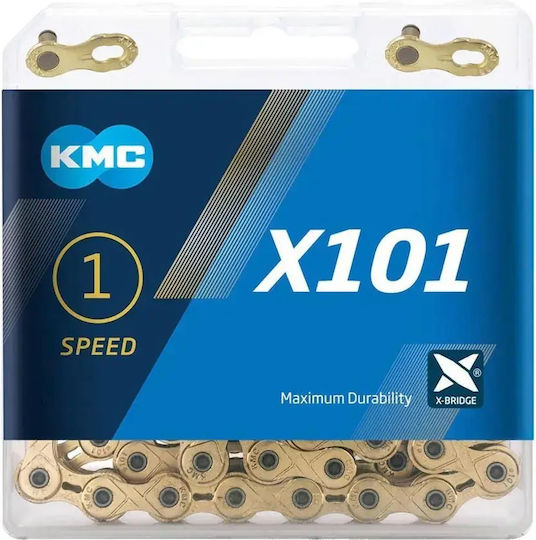 Kmc X101 Bicycle Chain 1 Speed 1 2x1 8 Inch 112 Links Gold