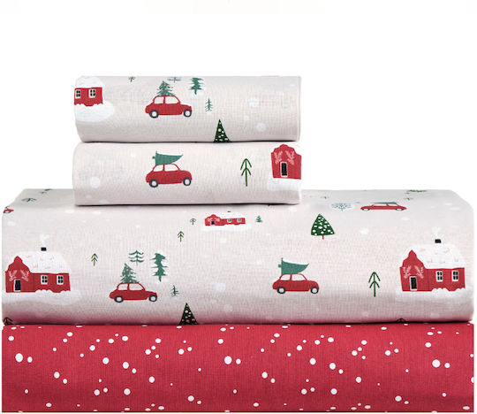 Kentia Feliz Комплект Чаршафи Двойни 240x270см. Бяло-червени (4 бр.)