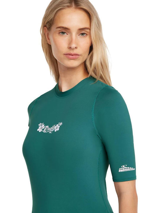 O'Neill Skin UPF 50+ Tricou De Protecție Solară Pentru Femei Mâneci Scurte Verde
