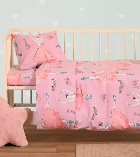Melinen Baby Sheets Set Crib Flannel Ballet Pink Pink 120x170cm 3pcs