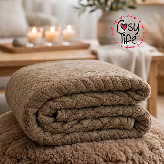 Velvet Double Blanket 215x230cm Light Brown