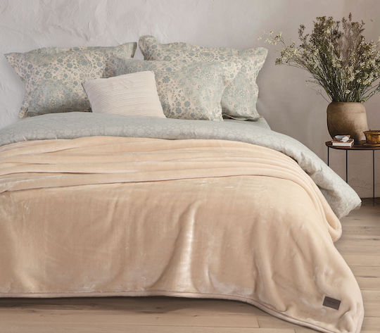 Nef-Nef Homeware Loft Κουβέρτα Βελουτέ Υπέρδιπλη 220x240εκ. Ecru