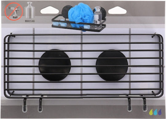 Wandmontiertes Badezimmerregal Metallisch mit 1 Regal und Saugnäpfen 25x12x11.5cm Schwarze Wandmontiertes Badezimmerregal Metallisch mit 1 Regal und Saugnäpfen 25x12x11.5cm Schwarze
