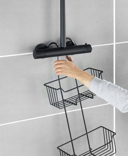 Selbstklebendes Edelstahl Badregal An der Wand montiertes Badezimmerregal Metallisch 25x14x55cm Silbern