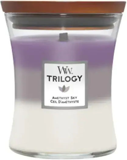WoodWick Aromatisches Kerze Trilogy in Gefäß mit Parfüm Amethyst Himmel 275gr