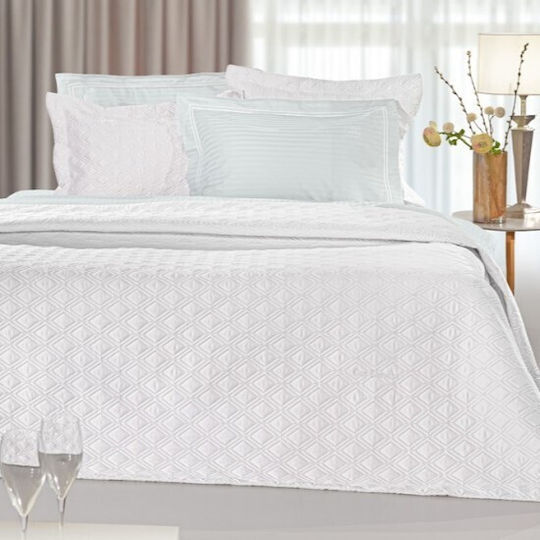 Guy Laroche Honour Set Coverlet Queen Size Microsatin White 240x250cm 3pcs