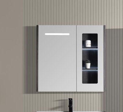 Martin Lavare 3MLAV080GR Καθρέπτης Led από Plywood με Ντουλάπι 73x70.4cm Γκρι