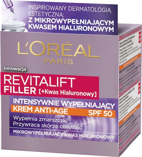 L'Oreal Paris Revitalift Filler Лек Дневен Крем За Лице SPF50 За Хидратация Против Стареене И Стягане На Кожата С Хиалуронова Киселина 50ml