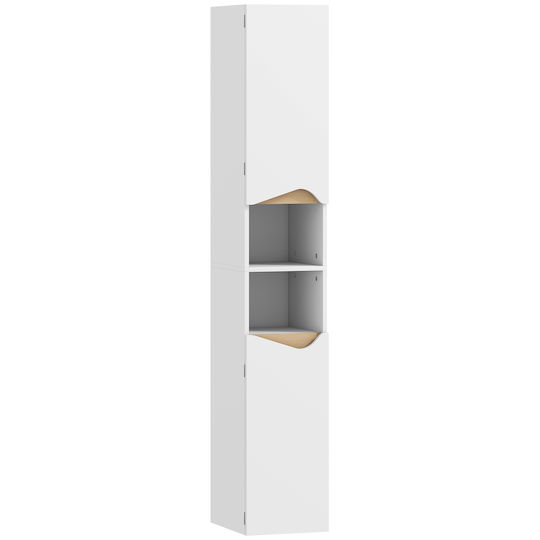 HomCom 834-902V00WT Bathroom Column Wall Cabinet 30x34.6x180.5cm Natural Wood