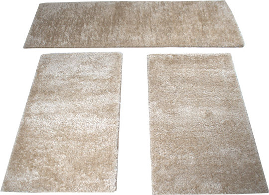 To megalo pazari Set Zottelig Schlafzimmer-Teppichsets Synthetisch Beige TMP-2206 3Stück