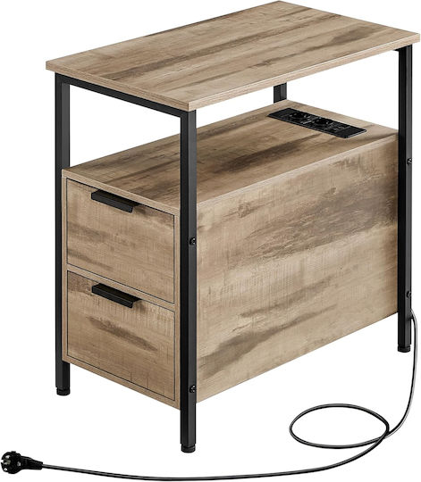 Wooden Bedside Table with Metal Legs Brown 60x35x61cm Wooden Bedside Table with Metal Legs Brown 60x35x61cm