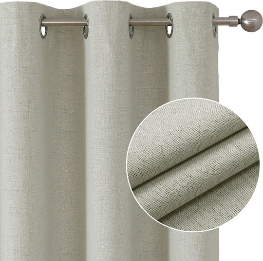 Joydeco Set Perdele Opace Pentru Fereastra Cu Capse Bej 117x137cm