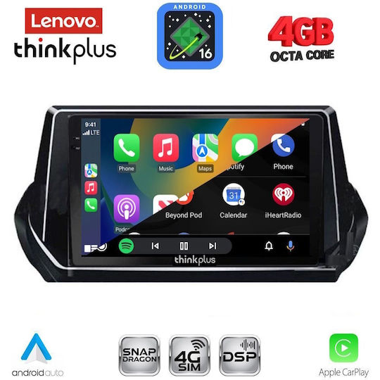 Lenovo Автомобилна Аудио Система за Peugeot 208 2008 (Bluetooth/USB/Wi-Fi/GPS/Apple CarPlay/Android Auto) с Touch Screen 9"