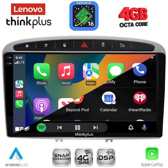 Lenovo Автомобилна Аудио Система За Peugeot 308 / RCZ 2007-2012 (Bluetooth/USB/Wi-Fi/GPS/Apple CarPlay/Android Auto) С Touch Screen 9"