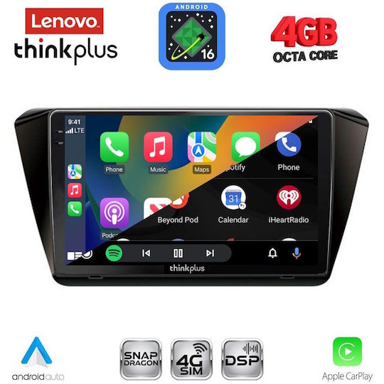 Lenovo Car Audio System for Skoda Superb 2015-2023 with Clima (Bluetooth/USB/WiFi/GPS/Apple CarPlay/Android Auto) with 10" Touch Screen