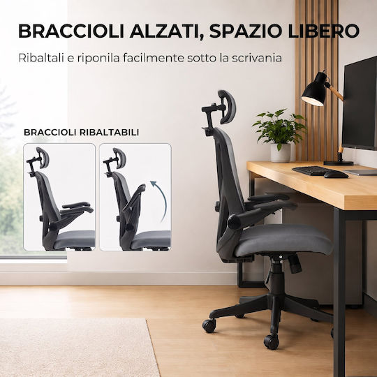 HomCom Scaun de Birou cu Brațe Reglabile Gri Închis