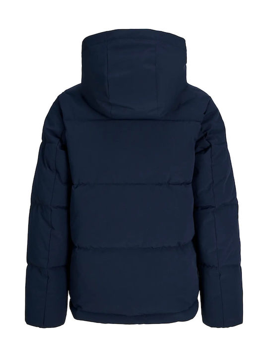 Jjgalaxy Geacă pentru copii matlasată lungă cu căptușeală și glugă Dark Navy