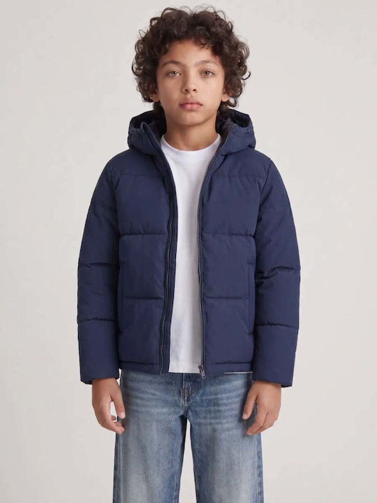 Jjgalaxy Geacă pentru copii matlasată lungă cu căptușeală și glugă Dark Navy