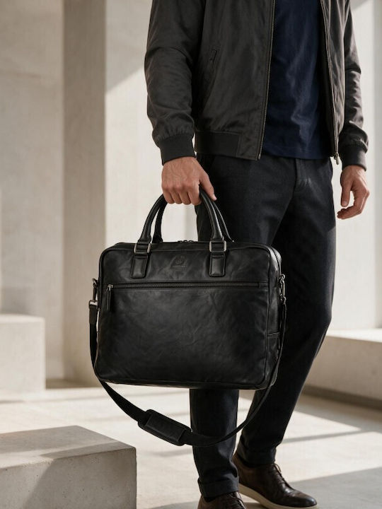 Leather Men's Laptop Bag Black Lightweight Business Bag SL-13-BL