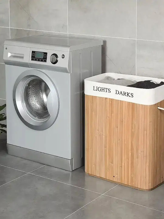 Songmics Coș de rufe Bambus 100lt cu capac 52x32x62.5cm Bej