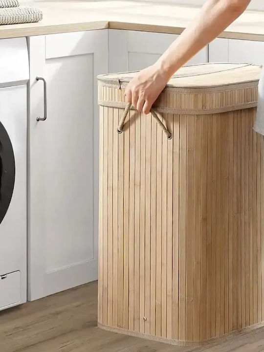 Songmics Coș de rufe Bamboo 100lt cu capac 55x34x61cm Bej