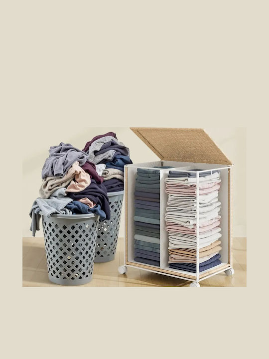 Songmics Coș de rufe Din paie 100 l cu capac 46.5x37.5x65cm Bej